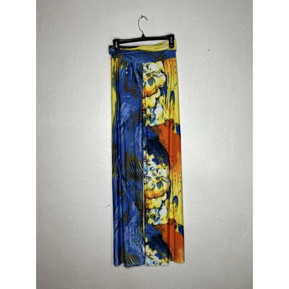 Maximalist Abstract Cullotte Pants Full Length Yellow & Blue Floral Waves NWOT - Picture 13 of 13